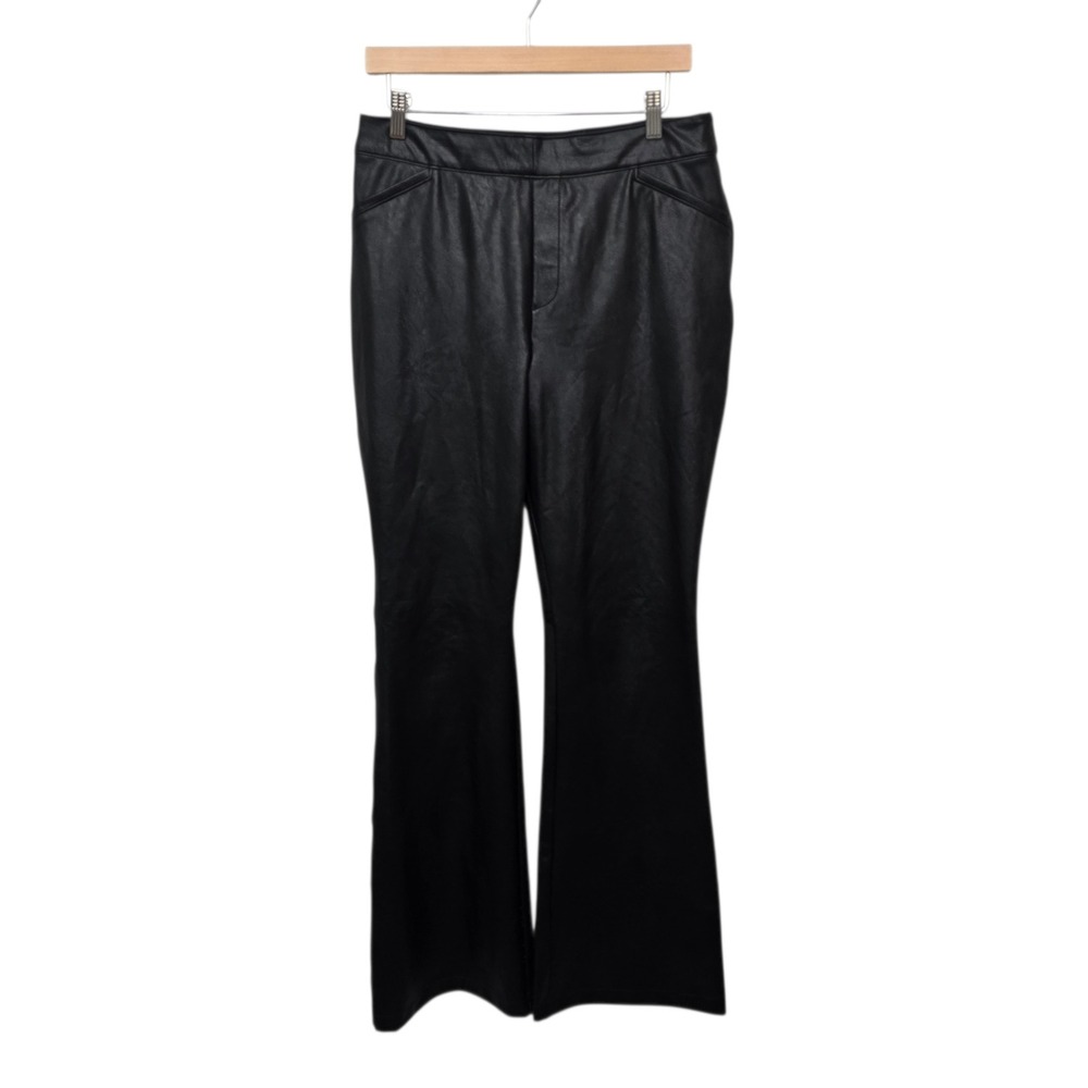 Spanx Womens Black Faux Leather Flare Pants High Rise Shaping Womens XL 20325R